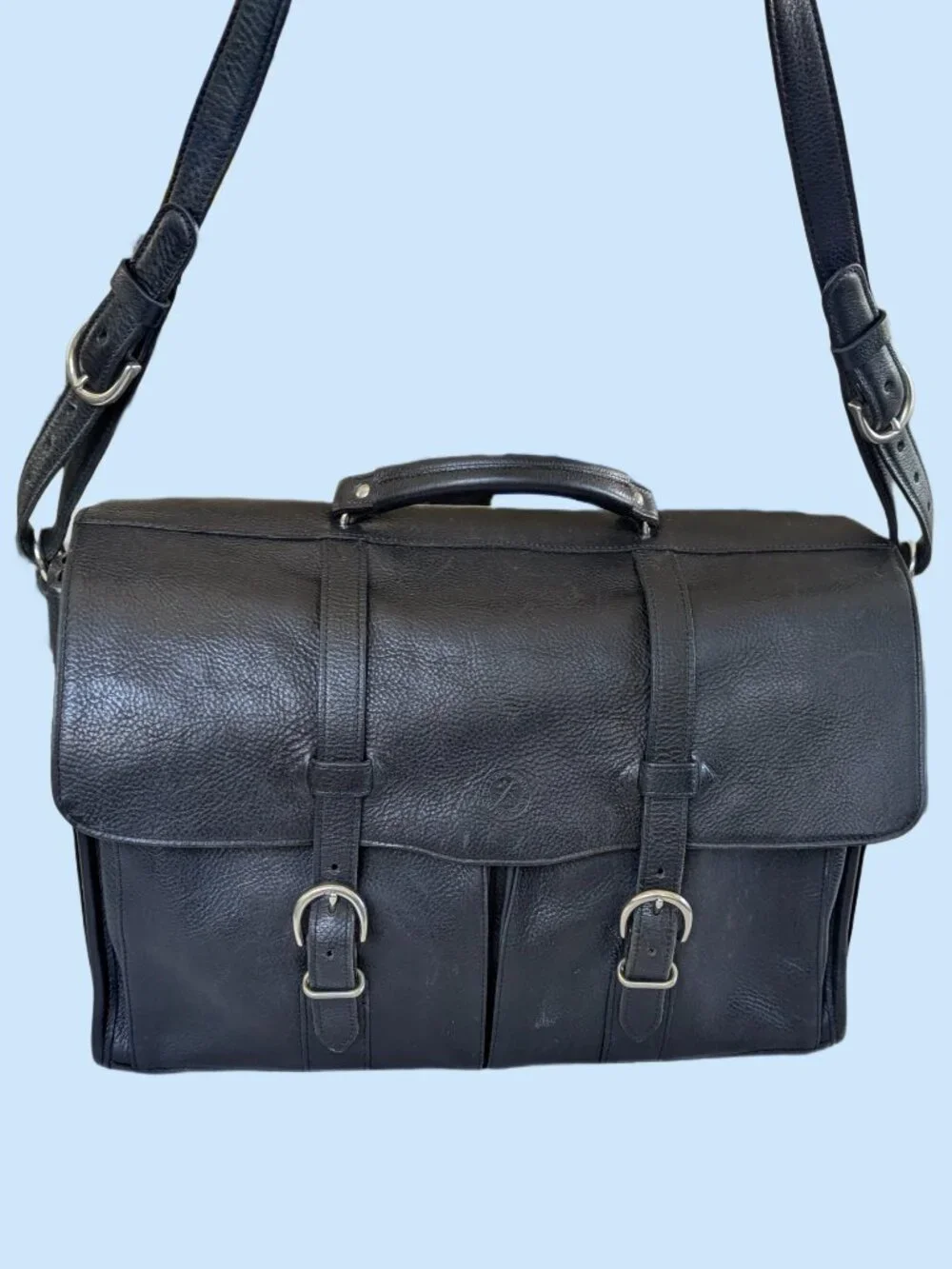 Glaser Designs San Francisco Hand Burnished Black Marbled Leather Flapover Bag